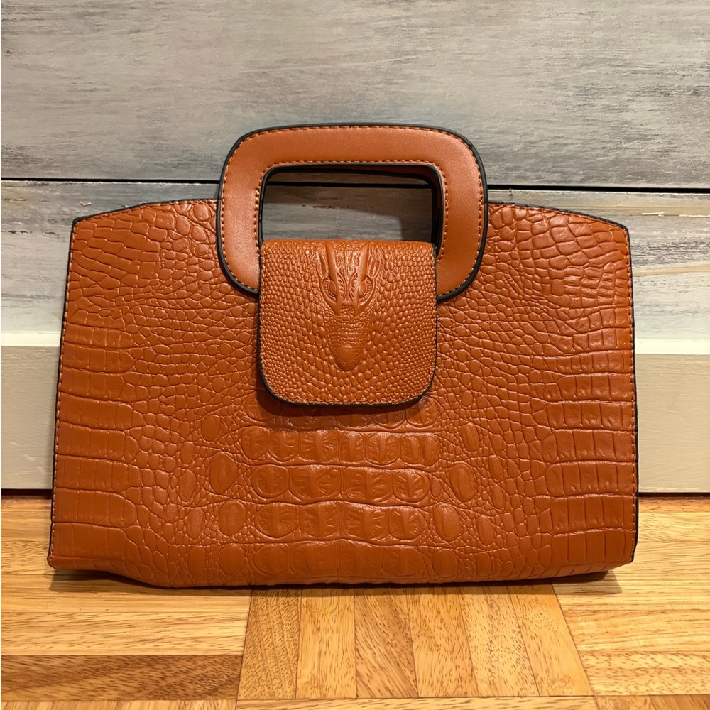 Elegant Tan Crocodile-Embossed Women's Bag